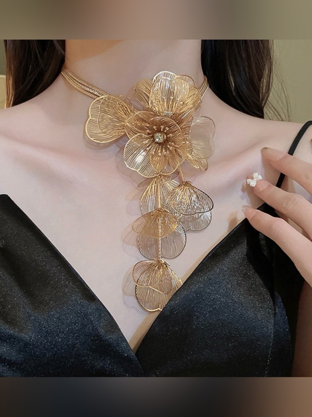 Zara Kate Middleton Gold Cascade Floral Statement Necklace